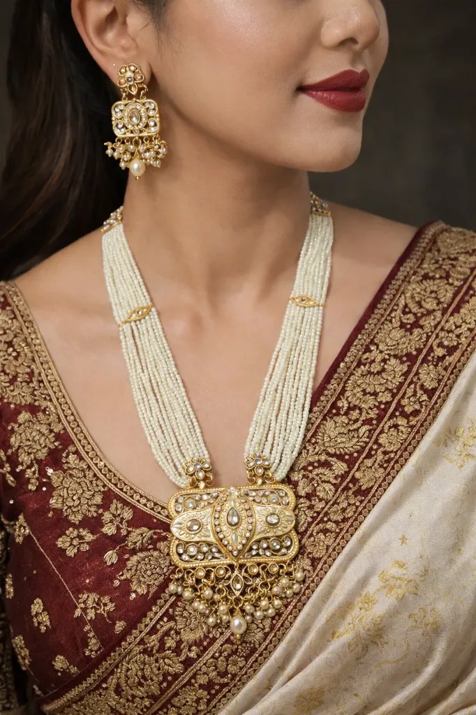 Kundan Beaded Neckpiece with Earrings