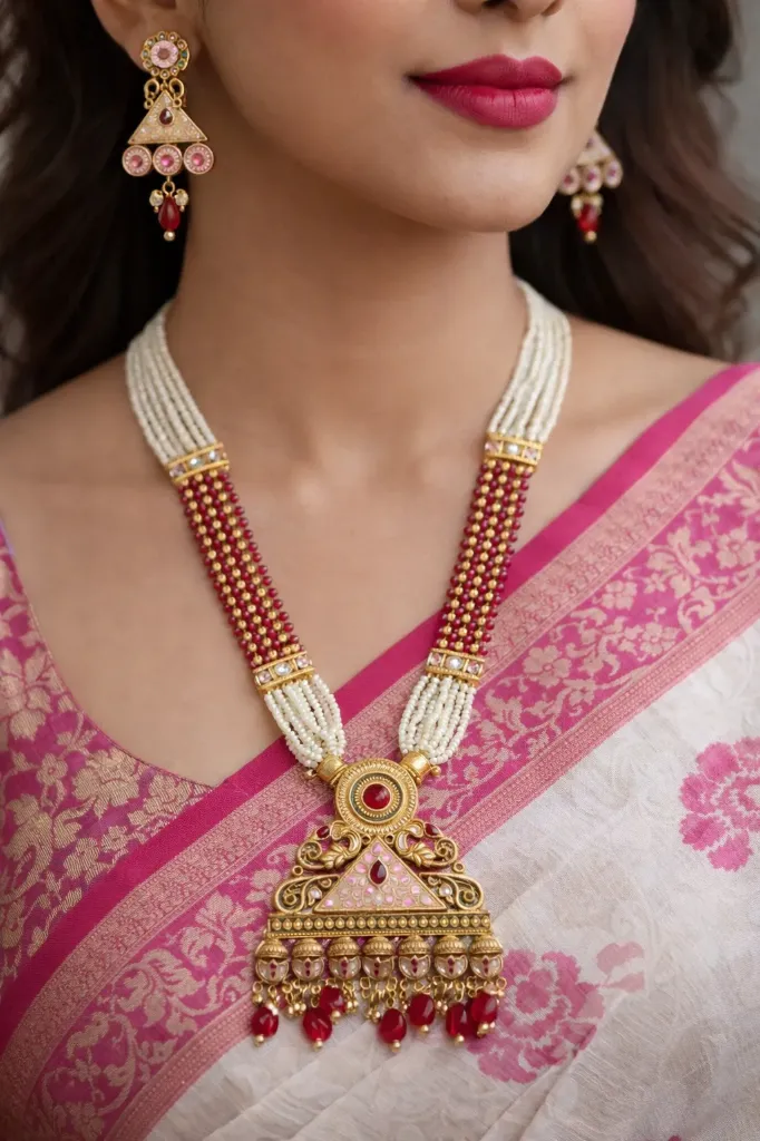 Crimson Beaded Kundan Neck Set