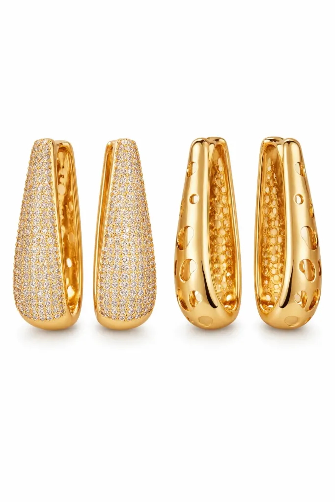 [Sculpted Gold Teardrop Hoop Earrings] Sculpted Gold Teardrop Hoop Earrings