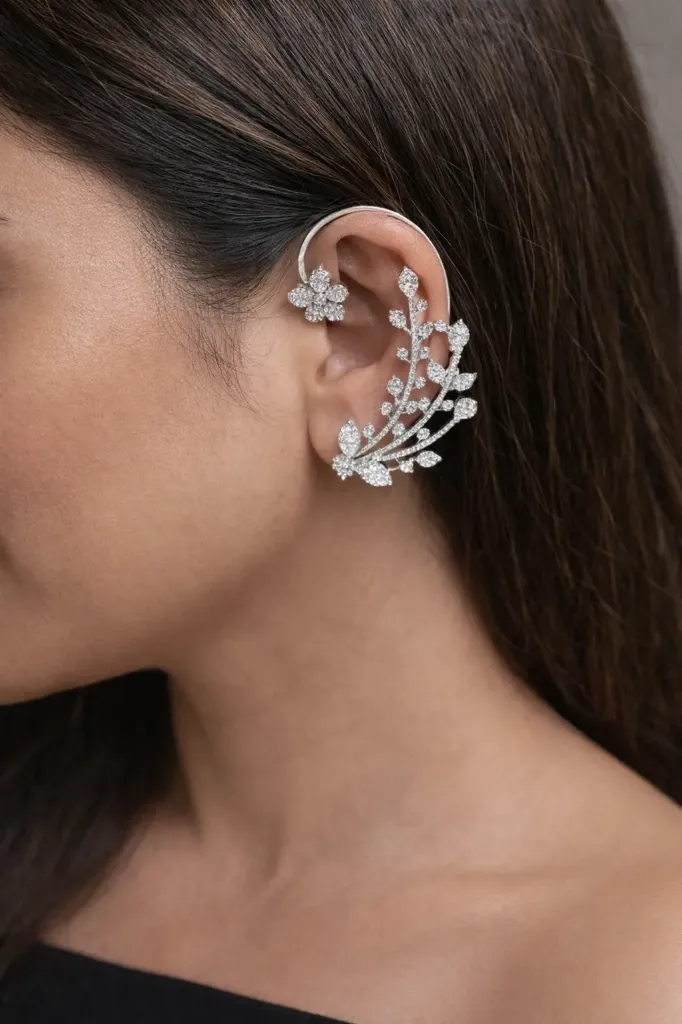 Silver Floral Ear Cuff