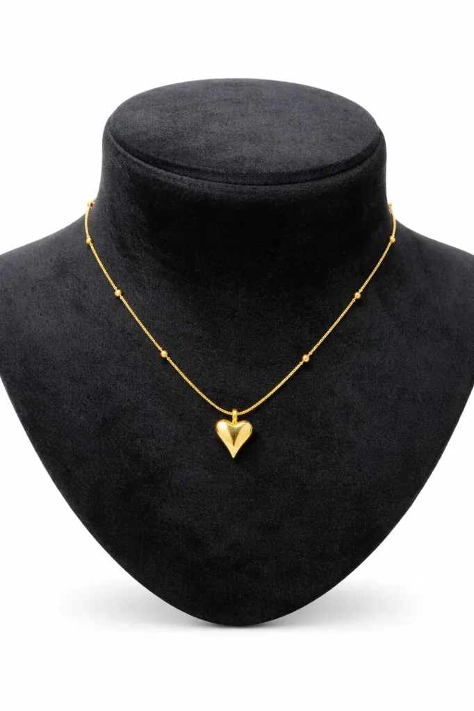 Gold Beaded Chain Heart Pendant