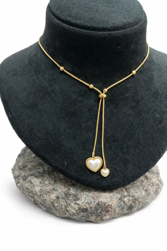 Beaded Lariat Neckpiece with Heart Drops